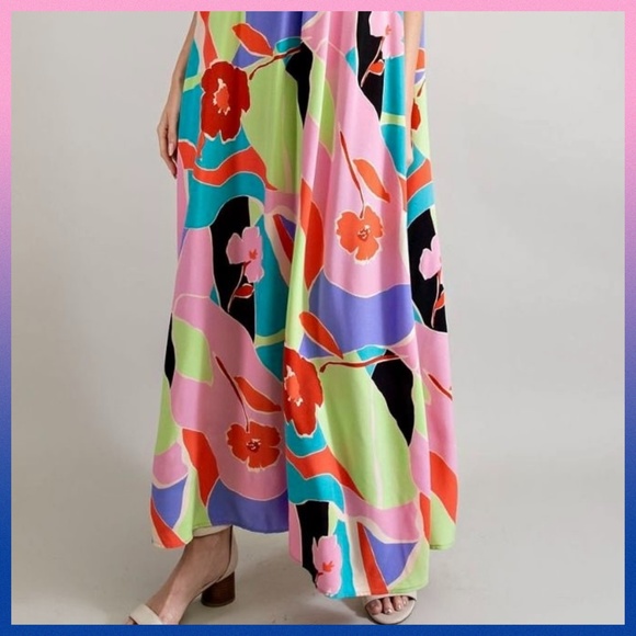 📌 EASEL Tropical Pucci-Like Floral Print Flowy Maxi Cami Dress Adjustable Straps - Picture 7 of 16